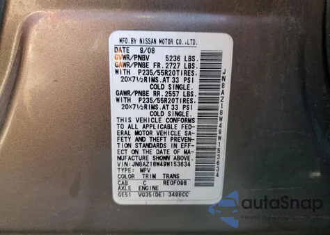 2009 Nissan Murano S from USA, damaged, VIN JN8AZ18W49W153634